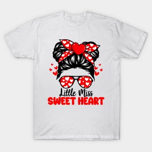 Messy Bun Sweet Heart Valentines Day For Girls Toddler Kids T-Shirt